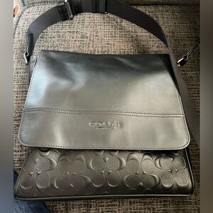 Coach Men's Gunmetal/Black Houston Map Signature Leather Bag (4006)